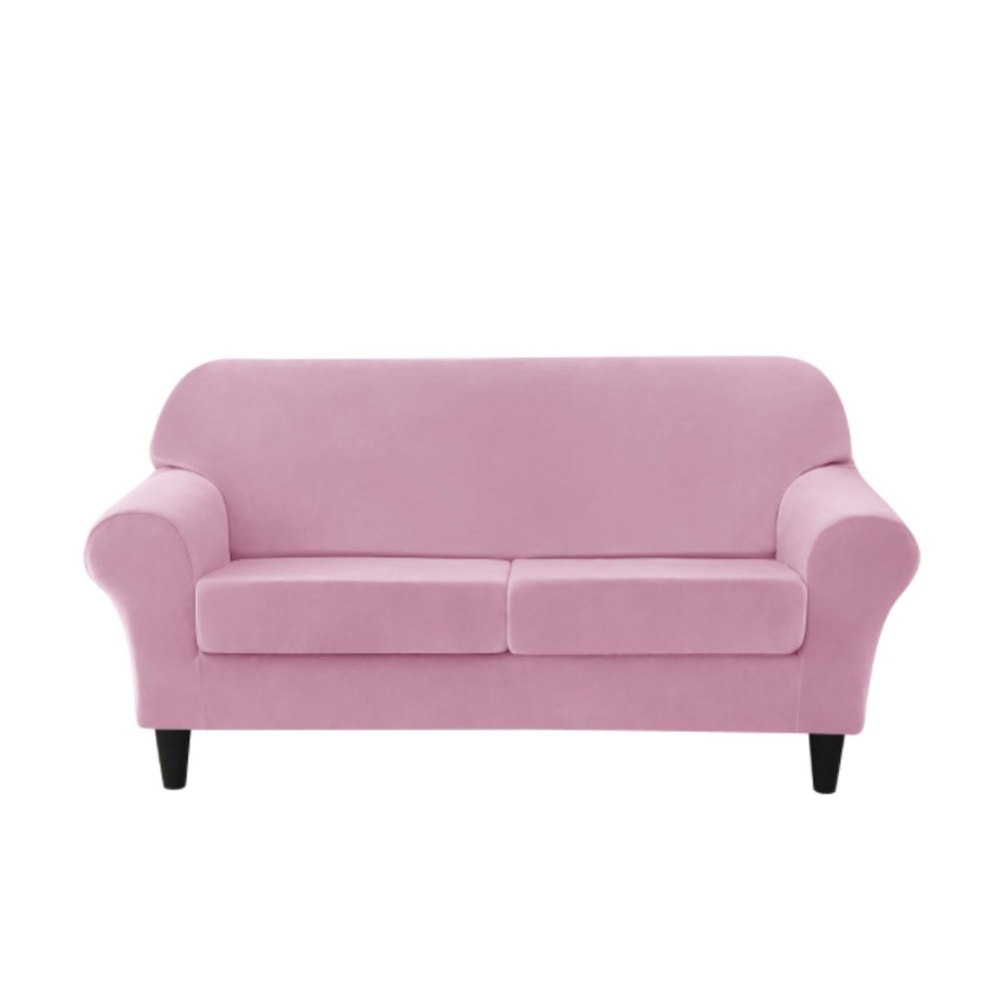 Pink Velvet Sofa Slipcover Straight 2-Cushion Size Medium